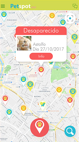 Petspot - Pet desaparecido no mapa